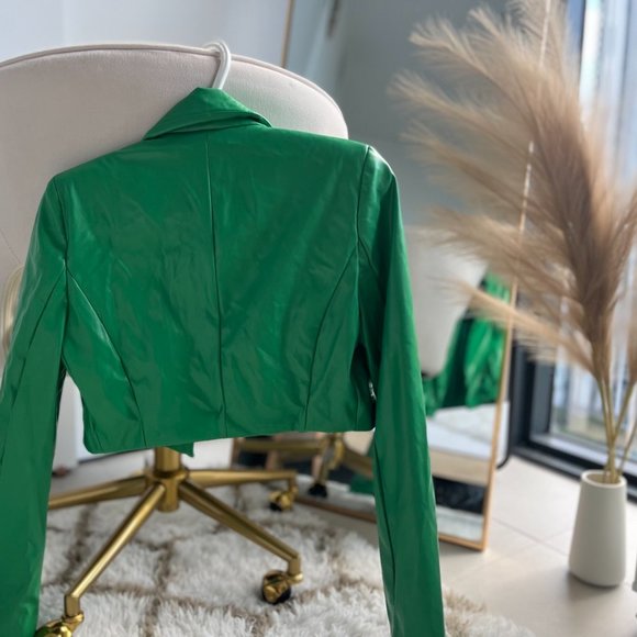 Green Leather Fashionnova Cropped Jacket With tags Still on Brand New - Picture 2 of 4